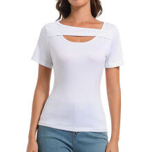 Modne ubrania damskie, jednoczęściowe bluzki z wycięciami, dzianinowe koszule z krótkim rękawem, dopasowane, koszulki T-shirt