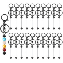 20pcs Beadable Keychain Bars for DIY Jewelry, Black Metal Chains Fit 0.24-0.39" Beads, Compatible with Standard Beads