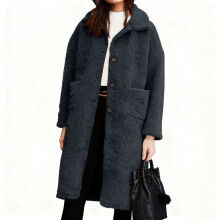 Kukoosong Damen-Wintermantel aus Wolle, lässiger, einreihiger Cabanmantel mit Reverskragen, eleganter, einfarbiger Wollmischmantel