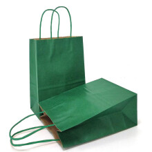 Mittelgrüne Geschenktüten aus Kraftpapier mit Henkeln (25er-Packung)