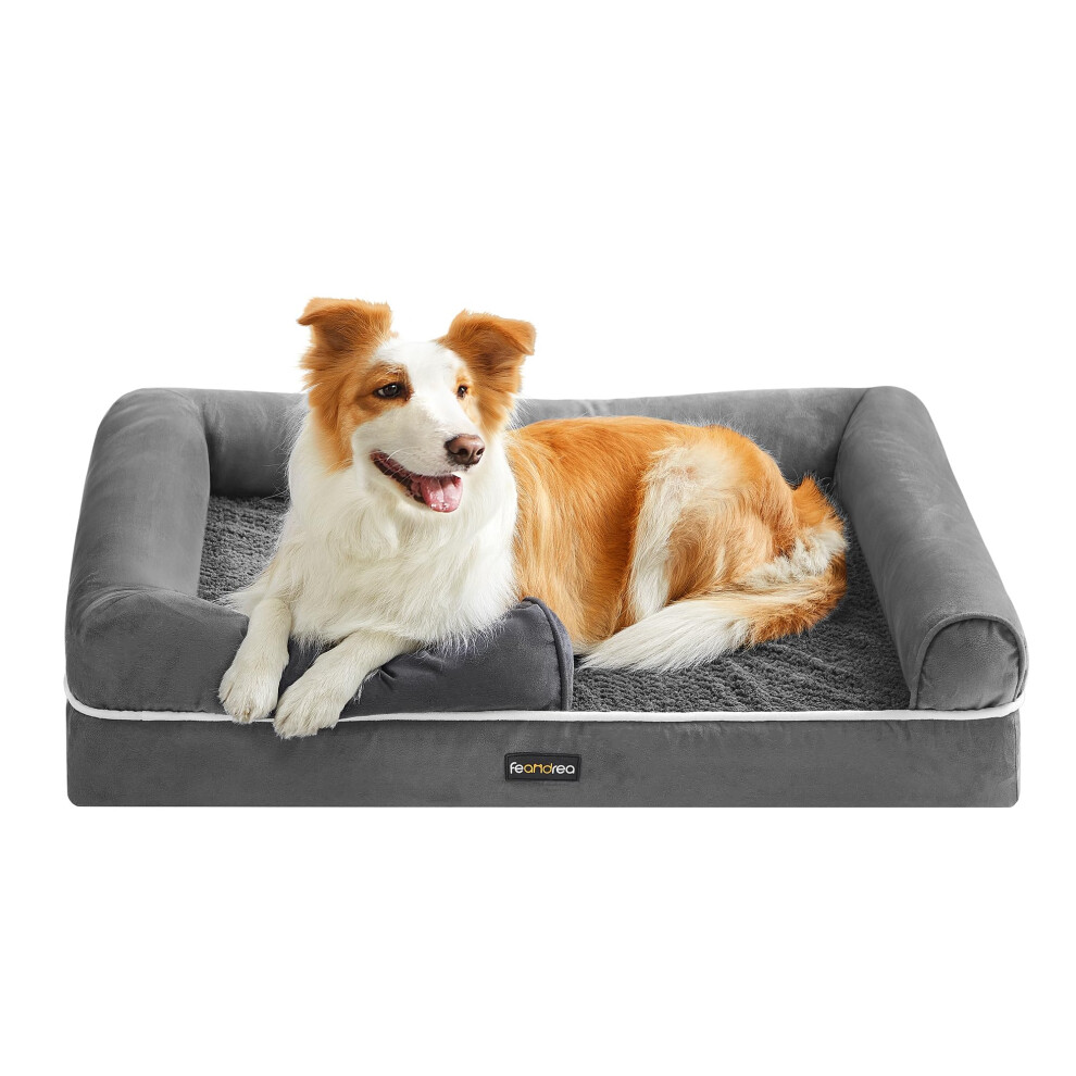 Feandrea Orthopedic Dog Bed, Dog Sofa With Sides, Removable Washable Cover, 91 X 68 X 18 Cm, Non-Slip Bottom, Pgw076g02v1 Light/Grey