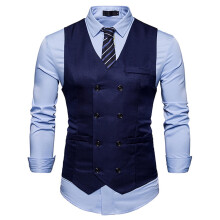 Colete de terno masculino 2025, blazer, colete de abotoamento duplo, regata com decote em V, preto.