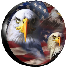 American Flag Bald Eagles Spare Tire Cover Weatherproof Universal Wheel Protectors for RV Camper Travel Trailer SUV Truck 15 inch