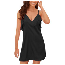 Sexy mini-nachtjurk van satijn met colkraag, zijden ondergoed, cami-jurk met bandjes, nachtkleding voor dames.