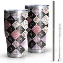 Copo térmico Pioneer Flower de 887 ml com estampa floral, parede dupla com isolamento a vácuo, tampa à prova de vazamentos e livre de BPA, canudos