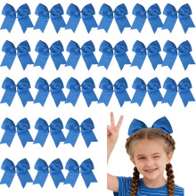 Blue Satin Hair Bows 8 inch 24 pcs
