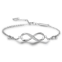 Pulseira feminina Infinity em prata de lei 925, com símbolo do infinito, 21 cm, ajustável.