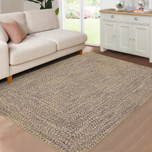 3'x5' Area Rug, Braided Print, Machine Washable, Non-Slip, Low Pile, Solid Farmhouse Carpet for Bedroom, Living Room, Dining Room, Office, Yellow