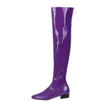 Botas altas por encima de la rodilla para adolescentes, otoño/invierno, color caramelo, tacón bajo, charol sintético, cremallera lateral. Talla