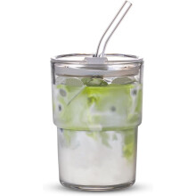 400-ml-Becher, luftdichter Becher mit Strohhalm und Deckel, ideal für Kaffee, Eistee oder als Handgepäck, dickwandiges Isolierglas