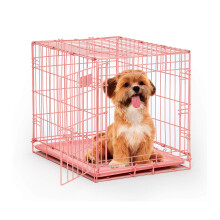MidWest Homes for Pets 61 cm Pink Fashion iCrate Single Door Folding Dog Crate, Enhanced Security, Includes Leak-Proof Pan, Divider Panel, Handle,