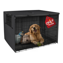 Explore Land Dog Crate Cover Durable - Polyester Pet Kennel Cover Universal Fit for 24-48 inches Wire Dog Crate (48 Inch (Pack of 1), Black Cover)