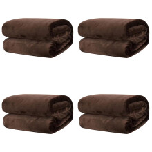 4PCS Soft Solid Warm MicroPlush Blanket Dark Brown Throw Rug Sofa Bedding Supplies 51*59 Inch for Home Bedroom Living Room Couch Decor Furry Blanket