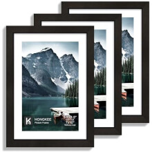 Ramă foto 7x10 cu sticlă naturală - 5,5x8,5 cu suport sau 7x10 fără suport, ramă foto pentru expunere pe perete sau pe masă (negru, pachet de