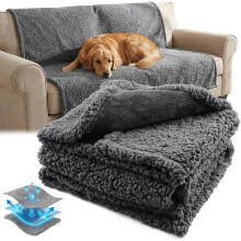 Onarway Waterproof Dog Blanket X-Large: 145cm x 165cm Grey Pet Throw for Bed Sofa & Car - Washable Sherpa Fleece Cover - Leakproof Dog Furniture