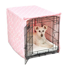 New World Medium Dog Crate Cover Featuring Teflon Fabric Protector, Poly-Cotton Privacy Kennel Cover Fits Most 76cm Crates, Pink Designer Print,