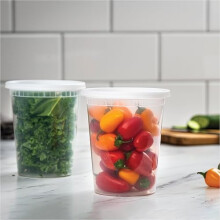 [48 conjuntos - 946 ml] Recipientes descartáveis de plástico para armazenamento de alimentos, com tampas herméticas