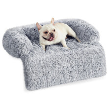 Feandrea FluffyHug Dog Sofa Bed, Cover, Calming Bed, M, for Small and Medium Dogs, 80 x 75 x 16 cm, Grey Ombr? PGW221G01