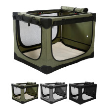 derimkcoa Collapsible Travel Dog Crate for Medium Large Dogs, Portable Dog Crate 4-Door Foldable Soft Kennel with Chew-Proof Mesh Windows for Indoor &