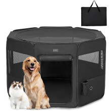 PETSFIT Dog Pen Indoor, Anti-Leakage Bottom, Foldable, Collapsible Puppy Play Pen, Chewproof Design, Dog Playpen Indoor, 116 ? 106 ? 72 cm,Black