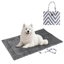 Pawsee Waterproof Portable Dog Settle Mat, 127 x 70 CM Foldable Dog Travel Mat, Washable Camping Dog Bed for Car Boot, Small Roll Up Pet Mat, Grey
