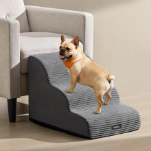 Feandrea 3-Step Dog Stairs, Corduroy Dog Steps for Bed, Sofa, Waterproof Pet Stairs with Anti-Slip Designs, Gentle Slope, Removable Washable Cover,