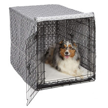 MidWest Homes for Pets Large Dog Crate Cover With Teflon Fabric Protector, Poly-Cotton Privacy Kennel Cover Fits Most 106 cm Crates, Gray Designer