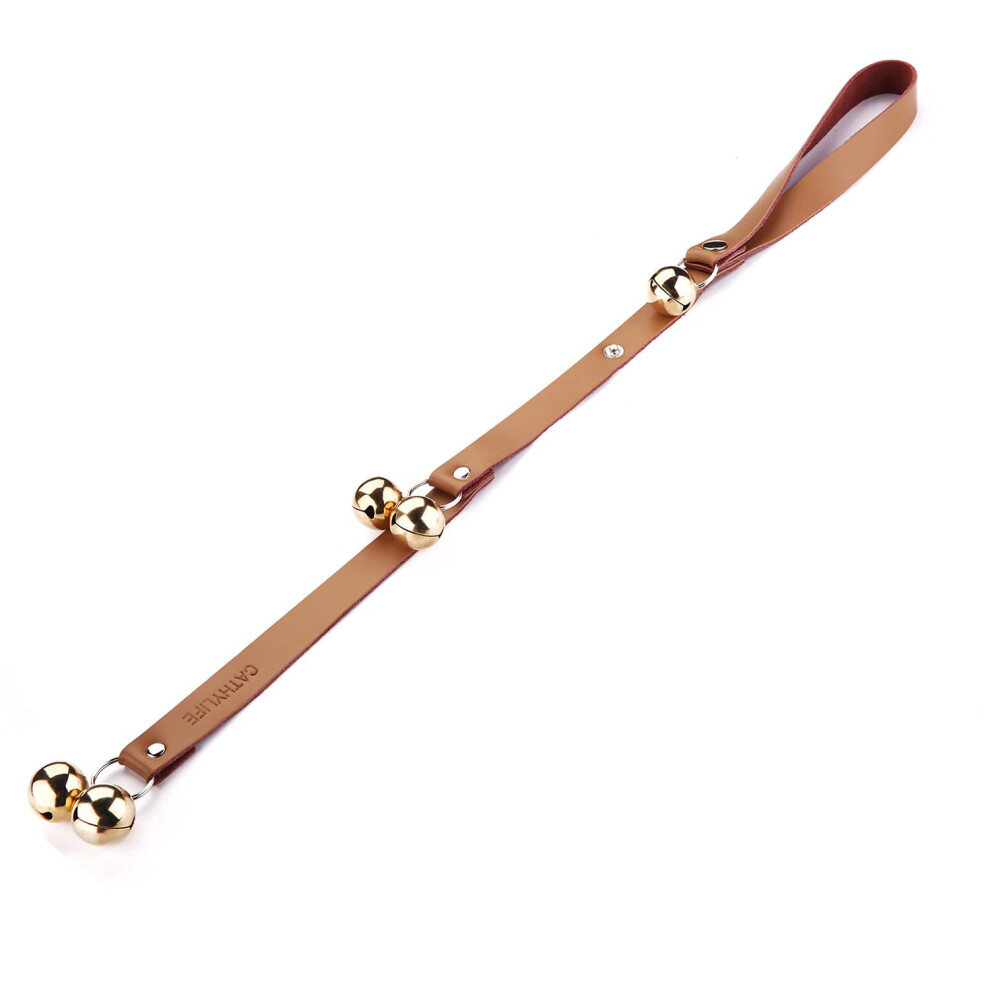 Brown Leather Strap Dog Doorbells Golden And Silver Bells Adjustable Length Potty Training And Housebreaking Communicate With Your Pet. 5051222930809
