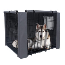 PETKEI Dog Crate Cover Large ? Waterproof 600D Oxford Dog Cage Cover for 1 & 2 Door Wire Crates, Breathable Mesh Window, Pocket & Blackout Design for