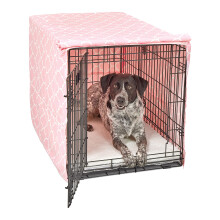 New World Intermediate Dog Crate Cover Featuring Teflon Fabric Protector, Poly-Cotton Privacy Kennel Cover Fits Most 91cm Crates, Pink Designer Print,