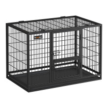 Feandrea Heavy-Duty Dog Crate, Dog Cage, 92.5 x 57.5 x 64 cm, for Small and Medium Dogs, Double Removable Door, Easy Cleaning, Pet Cage, L, Black