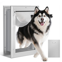 Ownpet Extreme Weather Energy Efficient Aluminum Pet Door with Sliding Lock Panel, Lockable Dog Door for Wall Up to 18.5cm Thichness, Double Flaps