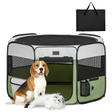 PETSFIT Cat Pen, Anti-Leakage Bottom, Foldable, Collapsible Puppy Playpen, Chewproof Design, Dog Playpen Indoor, 91 ? 84 ? 53 cm, Green