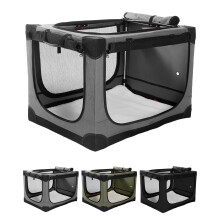 derimkcoa Collapsible Travel Dog Crate for Medium Large Dogs, Portable Dog Crate 4-Door Foldable Soft Kennel with Chew-Proof Mesh Windows for Indoor &