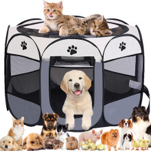 Pet Playpen Portable Dog Pen Foldable Pop Up Cat Play Pen, Oxford Fabric Soft Dog Crate Cage Puppy Pen for Indoors Outdoor Travel, Cat Tent Whelping