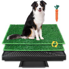 BRIAN & DANY Dog Toilet Tray with Two Artificial Grass Mats and Portable Dog Litter Tray for Indoor/Outdoor, 63cm x 51cm