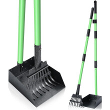 REAPALOT Dog Pooper Scooper, Heavy Duty Metal Tray and Rake Set, Stainless Steel Long Handle Dog Poop Scooper for Large Medium Small Dogs, Poop Scoop