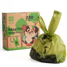YORJA Tie Handles Dog Poo Bags, 280 Pet Poop Bags, Thick and Strong 100% Leak-Proof Biodegradable Cat Litter Waste Bags (Green)