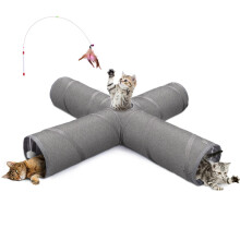 Ownpets Cat Tunnel, Cross 4 Way Pet Tunnel with Sturdy Oxford Fabric, Foldable and Resistant to Tearing, Featuring Multiple Exits, Hanging Ball and
