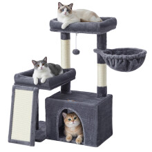 Feandrea Cat Tree Tower Condo with 2 Beds, Scratching Posts and Ramp, for Small and Medium Cats, Dark Grey PCT013GS01