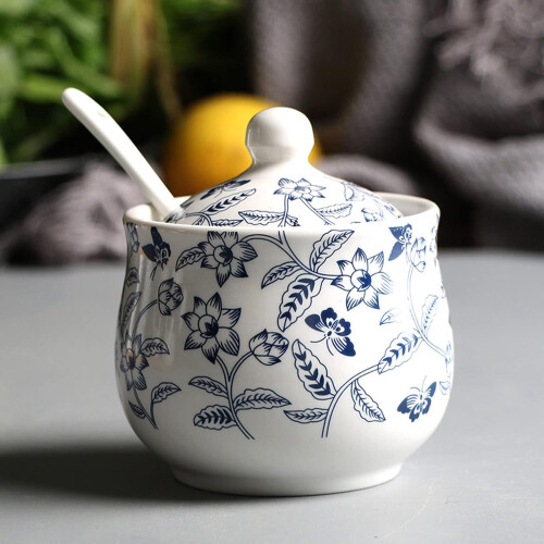 Sugar Bowl with Lid and Spoon, Ceramic Sugar Container 200ml White Jar for Kitchen Storage 2