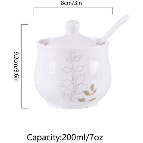 Sugar Bowl with Lid and Spoon, Ceramic Sugar Container 200ml White Jar for Kitchen Storage 1