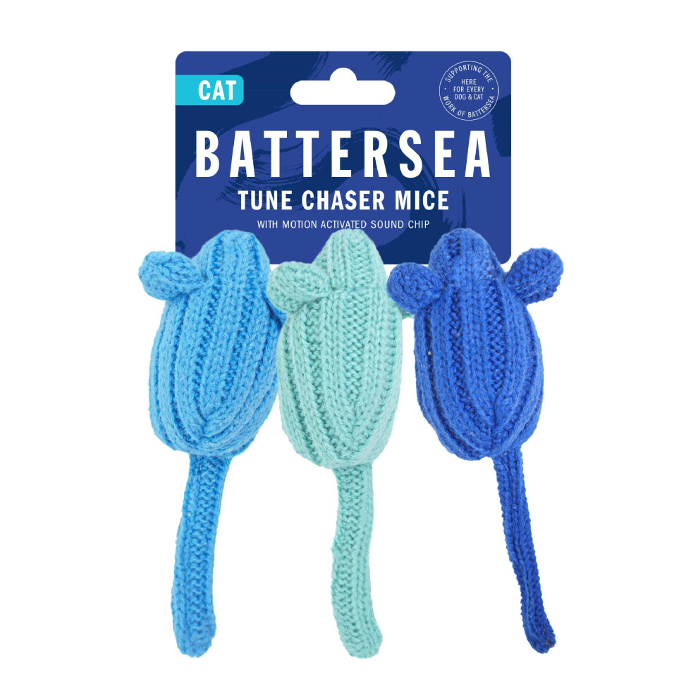 Rosewood Battersea Tune Chaser Mice Cat Toy - Catnip Infused, Interactive Play For Cats & Kittens, 5Cm X 13Cm, Engaging And Fun Blue