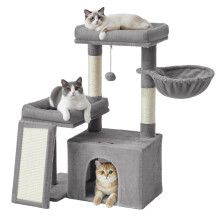 Feandrea Cat Tree Tower Condo with 2 Beds, Scratching Posts and Ramp, for Small and Medium Cats, Dove Grey PCT013GD01