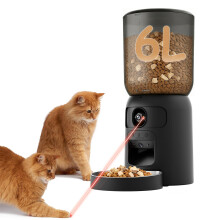 BrooBirder 6L Automatic Cat Feeder, Dual Camera PTZ 1080P HD Night Vision, 2-Way Audio, WIFI App Control Food Dispenser, Slow Feed Mode LED-Toy