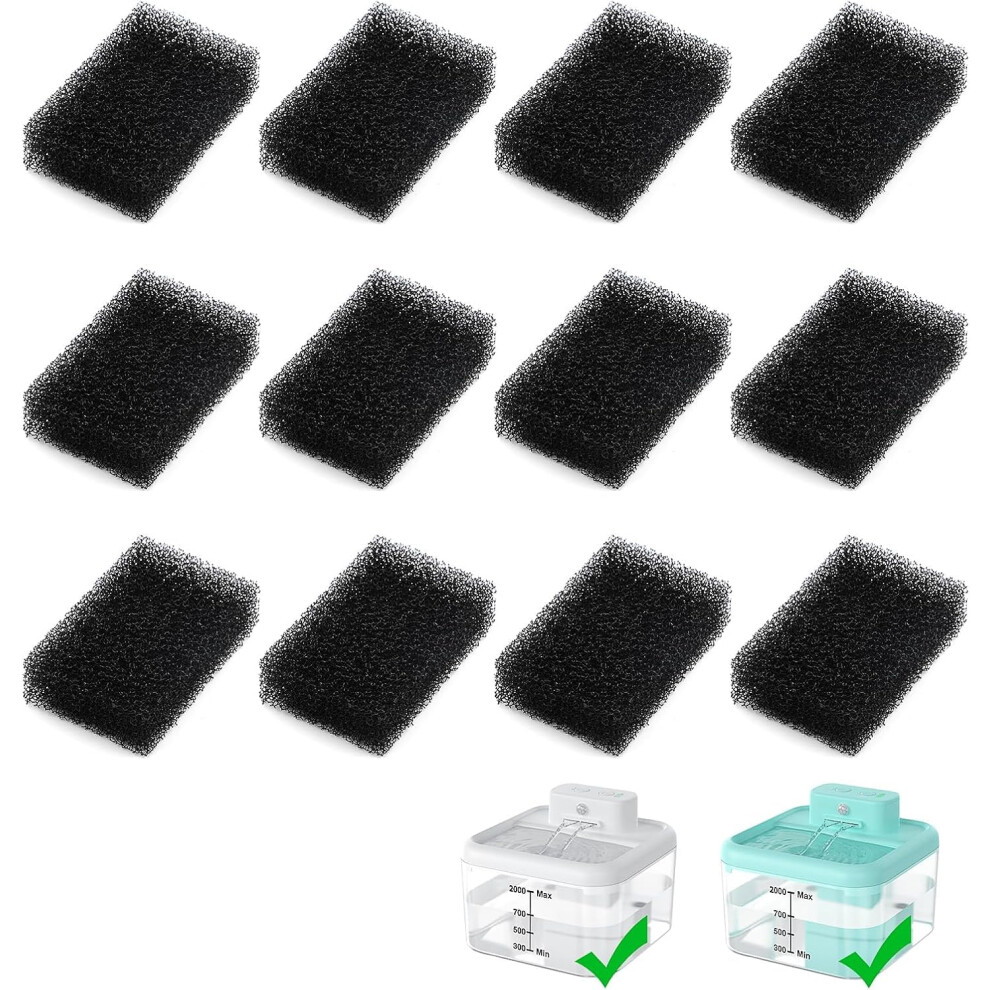 Ruxan 12 Cat Water Fountain Filters Replacement, 12 Pieces Sponges Filters For 2L Cat Drinking Fountain, Filter Loose Hair (Sponges), Suitable For
