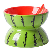 TIGOADT Elevated Cat Bowl, Watermelon Raised Ceramic Cat Food Bowl with Stand, Anti Vomit Cute Pet Feeder, Whisker Friendly Neck Protective Shallow