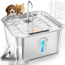 UPAWPIA 4L Cat Water Fountain Stainless Steel with 6 Filters Automatic Pet Water Fountain for Cats/Dogs Indoor Ultra Quiet Metal Cat Fountains for