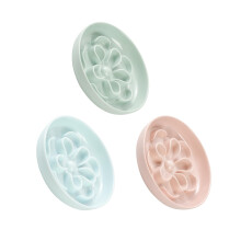 Melamine Cat Slow Feeder Bowl Set - Floral Maze Food Dishes for Cats and Small Dogs - Shallow Wide Plates for Dry & Wet Food - 3 Pack - Green & Blue &