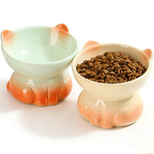 Gezipvn 2 Pcs Elevated Cat Food Bowl, Ceramic Raised Cat Bowls, Cat Feeding Bowl Neck Protective Bowl, 14? Tilted Raised Cat Feeder